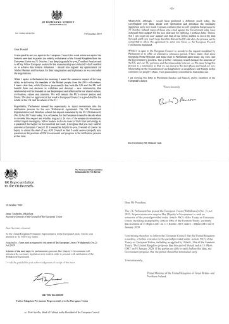 Johnson reluctantly sent European Council President Donald Tusk a letter requesting an extension -- but refused to sign it