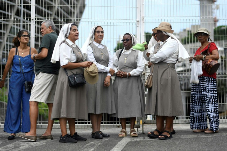 Nuns queue for the canoninization ceremony of Brazil's first female saint in Salvador, Bahia, October 20, 2019