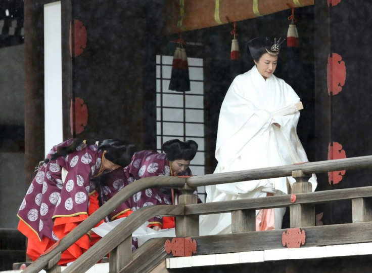 Empress Masako sports several outfits for the ceremonies, consisting of multiple layers of kimonos that can make movement difficult