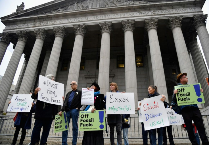 Some environmental activists attended a Manhattan hearing in the unprecedented trial against Exxon after protesting outside of court