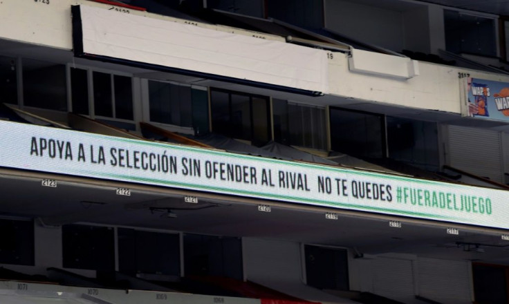 A message to fans warning against offensive chants at the Azteca Stadium in Mexico City on October 15, 2019