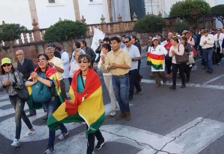 People hold a protest following the election results in Sucre, Bolivia