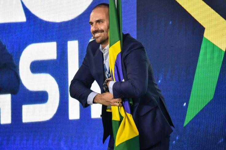 At Eduardo Bolsonaro has even usurped Brazil's top diplomat Ernesto Araujo, earning himself the nickname 'shadow foreign minister'