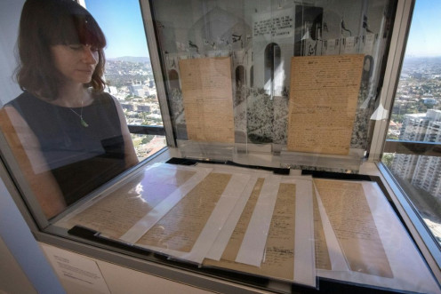 The original Olympic Games manifesto was on display at Sotheby's in Los Angeles on October 23