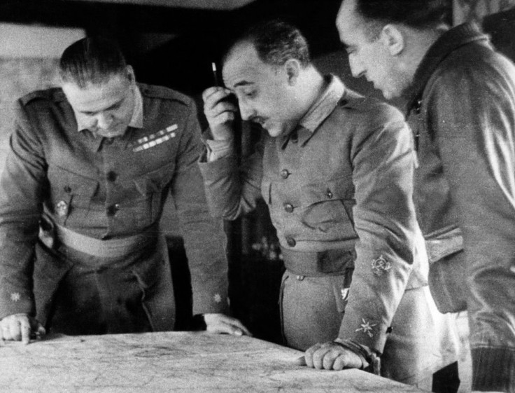 Franco (c) commanding operations during the Spanish Civil War in the late 1930s
