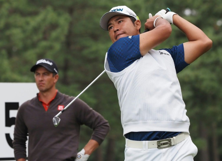 Hideki Matsuyama drives on the fifth at Accordia Golf Narashino Country Club on Thursday