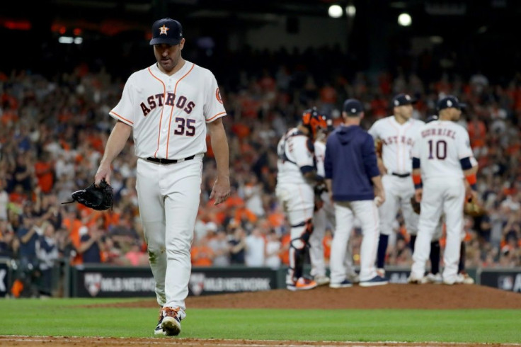 Houston pitcher Justin Verlander is taken out of the game in the seventh inning as the Astros fall to the Washington Nationals in game two of the World Series