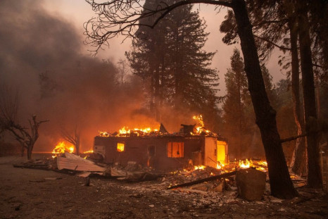 A home burns during the Kincade fire near Geyserville, California on October 24, 2019