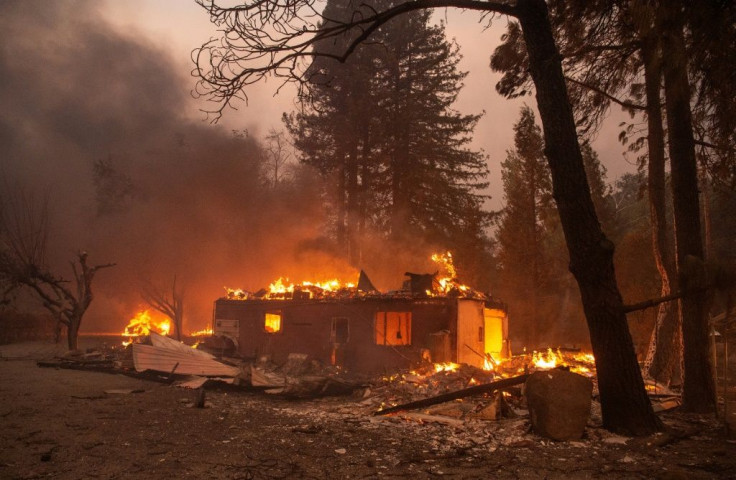 A home burns during the Kincade fire near Geyserville, California on October 24, 2019