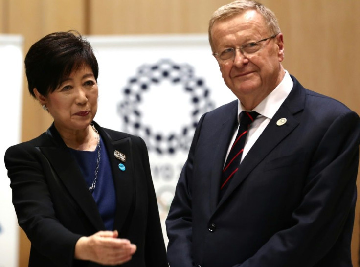 Tokyo Governor Yuriko Koike (L with IOC's John Coates) described the plan to move races away from Tokyo as a 'bolt from the blue'