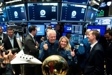 Richard Branson, founder of Virgin Galactic, poses before ringing the First Trade Bell to commemorate the company's first day of trading on the New York Stock Exchange on October 28, 2019 in New York