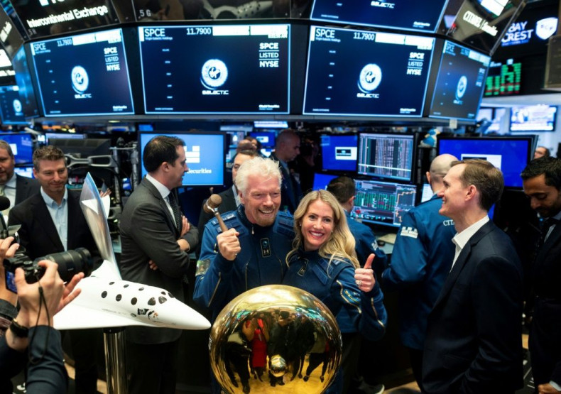 Richard Branson, founder of Virgin Galactic, poses before ringing the First Trade Bell to commemorate the company's first day of trading on the New York Stock Exchange on October 28, 2019 in New York