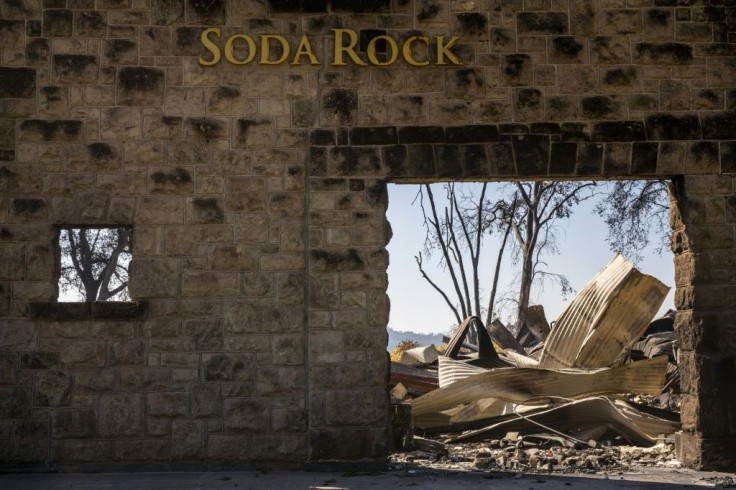 The still-standing stone facade of the Soda Rock Winery, which was destroyed in the Kincade Fire in Healdsburg, California