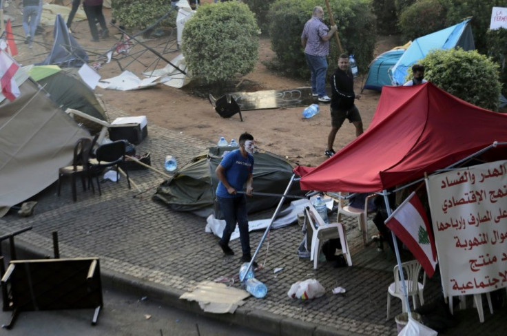 Lebanese counter-protesters destroyed a protest site in Beirut on Tuesday