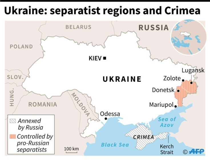 Map of Ukraine showing regions controlled by pro-Russian separatists and Crimea which was annexed by Russia
