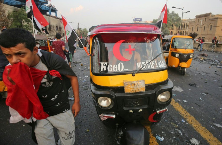 Protestors have converted some tuk-tuks into improvised ambulances