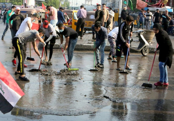 Some protestors have volunteered their time to clean up the square between protests