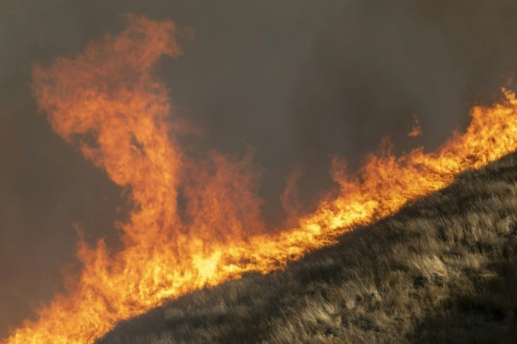 SIMI VALLEY, CA - OCTOBER 30: Strong winds drive the Easy Fire on October 30, 2019 near Simi Valley, California.