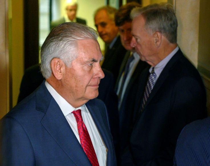 Former US secretary of state Rex Tillerson enters the courtroom to testify in the Exxon trial on October 30, 2019 in New York