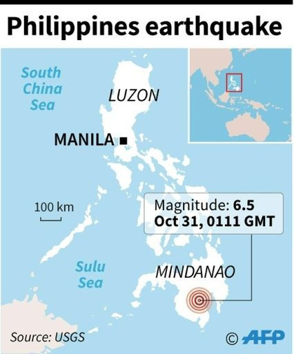 Map locating a 6.5 magnitude earthquake which hit the southern Philippines on Thursday.