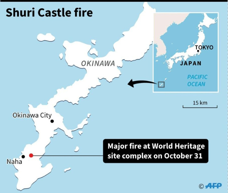 Map locating World Heritage Shuri Castle on Japan's southern island of Okinawa where a major fire broke out on Thursday