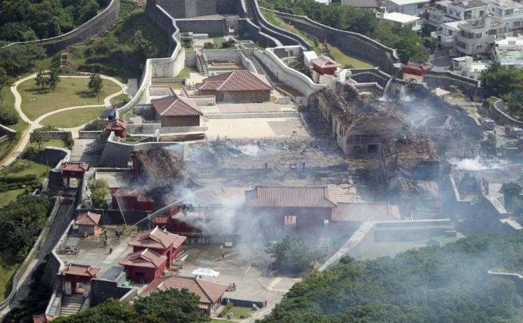 Shuri Castle after a fire ripped through the historic site in Naha, Okinawa, Japan