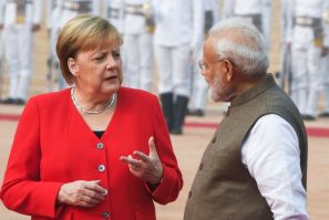 Ignoring medical advice, Merkel and Modi reviewed a guard of honour at the presidential palace breathing in the polluted air without protection