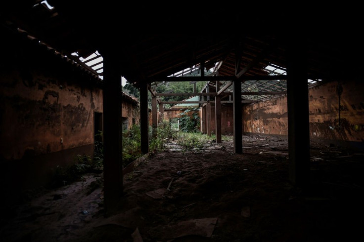 View of the ruins of a house destroyed by floods following the deadly collapse of the Fundao dam in 2015 in Paracatu de Baixo village, Mariana district, Minas Gerais state, Brazil, on October 21, 2019