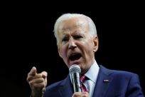 Former vice president Joe Biden still leads in nationwide polls but has slipped to fourth in the important early caucus state of Iowa; here he is seen speaking at an event November 1, 2019 in Des Moines, Iowa
