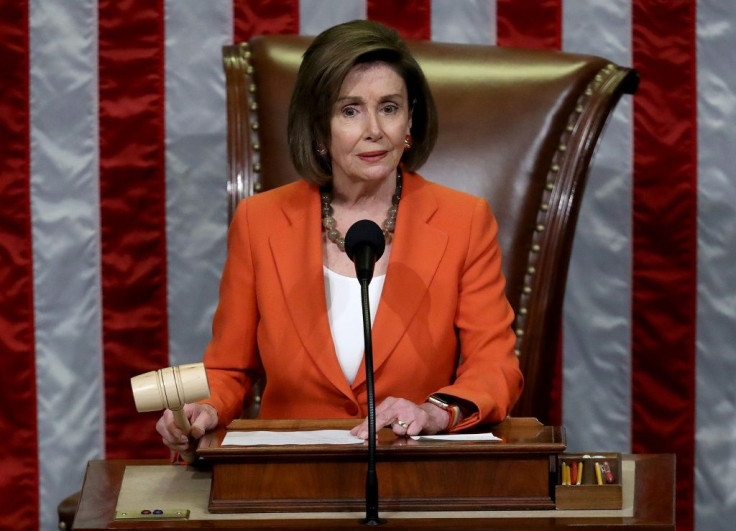 House Speaker Nancy Pelosi is seen on October 31, 2019 in the US Capitol, gaveling to a close a vote to formalize the impeachment inquiry into Donald Trump