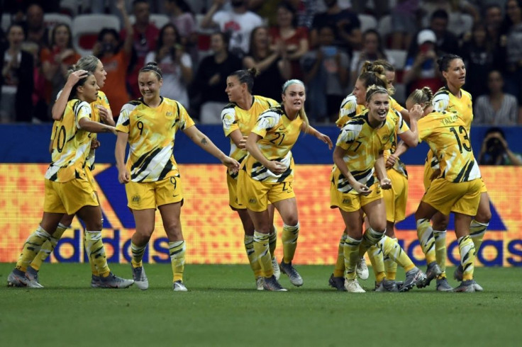 Landmark deal: The Matildas celebrate scoring against Norway in the last 16 at the World Cup in France this year. Now they will paid an equal amount as Australia's male national team footballers