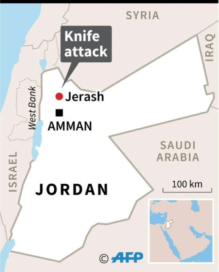 Map locating Jerash, where several tourists were wounded in a knife attack