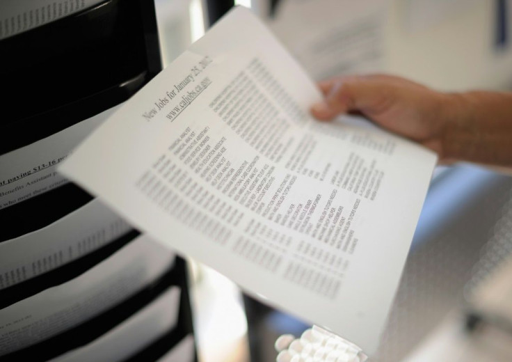 A job seeker views employment listings in Pasadena, California