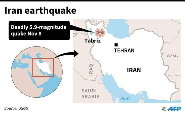 Map locating the town of Tabriz in Iran's East Azerbaijan Province near where a shallow 5.9-magnitude earthquake struck early Friday