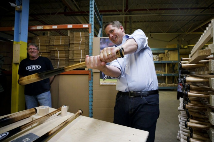 Conservative leader Andrew Scheer visited baseball bat maker KR3 Bat's manufacturing plant in September during Canada's general election, which returned Liberal Prime Minister Justin Trudeau to office