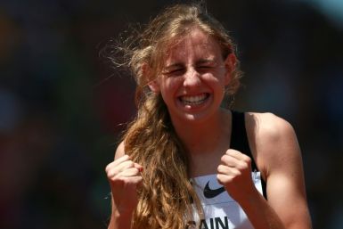 Mary Cain of the USA celebrates being the first high schooler to break the two minute mark in the 800m at the 2013 Prefontaine Classic Diamond League meeting in Eugene, Oregon