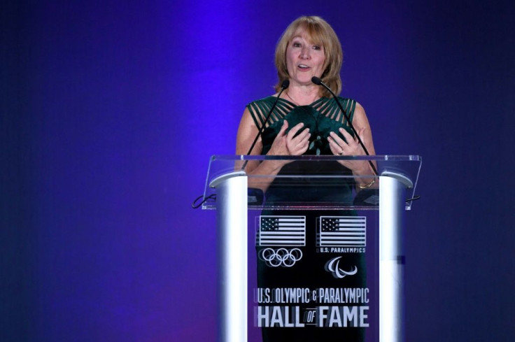 Susanne Lyons, the USOPC Chair speaks during the US Olympic Hall of Fame 2019 induction ceremony in Colorado Springs, Colorado
