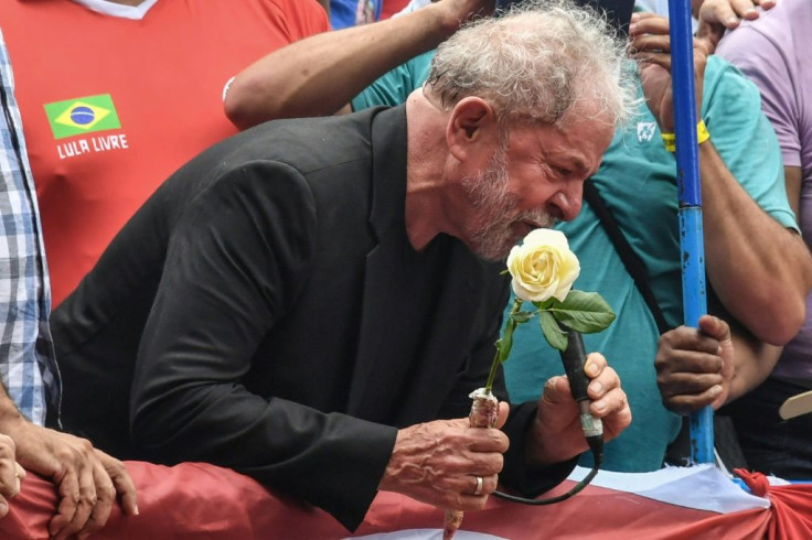 Lula speaks at the rally in in Sao Bernardo do Campo, Brazil, on November 9, 2019