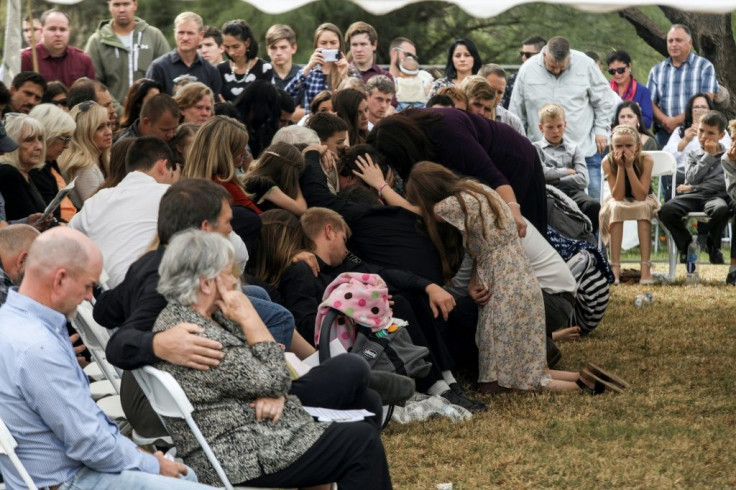 Relatives and friends mourn during the funeral service of Dawna Ray Langford, 43, and her sons Trevor and Rogan, who were among nine victims killed on Monday in a hail of bullets in an attack authorities have blamed on a drug cartel