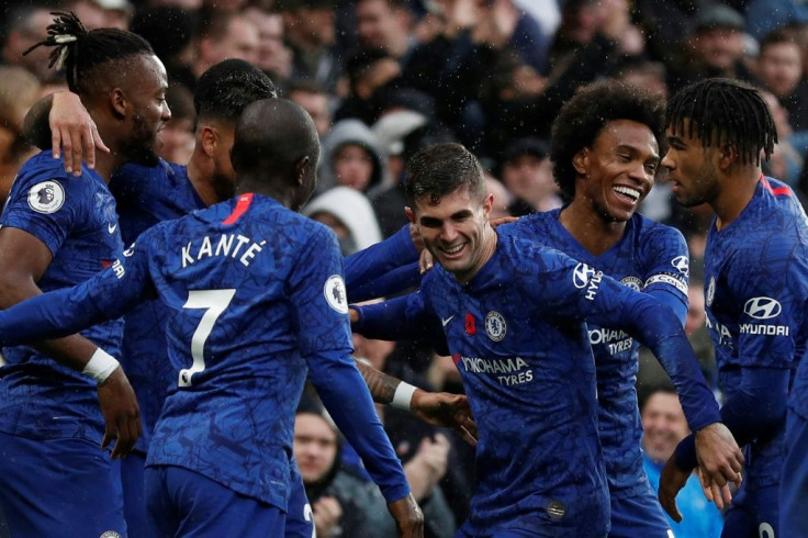 Christian Pulisic (centre) celebrates Chelsea's second goal in a 2-0 win over Crystal Palace