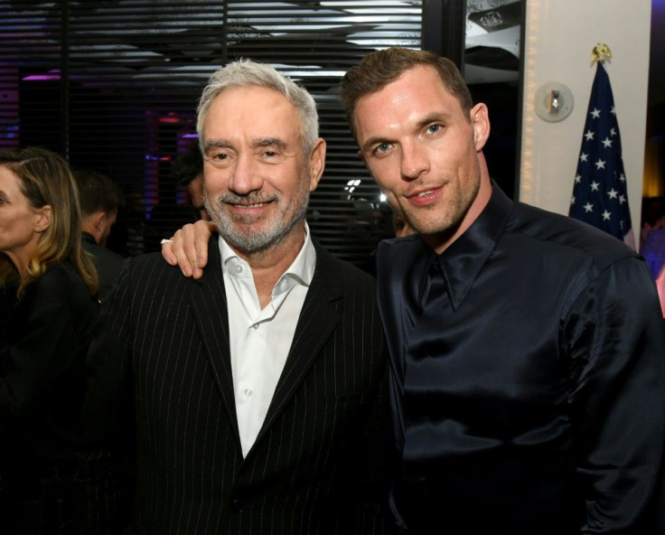 Director Roland Emmerich (L) and actor/rapper Ed Skrein pose after the premiere of Lionsgate's war drama 'Midway' on November 05, 2019 in Westwood, California