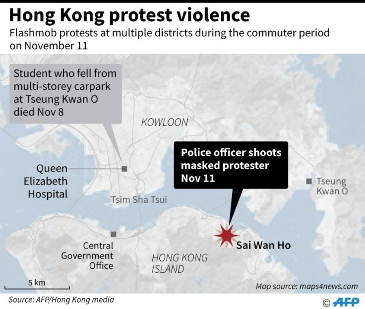 Map of Hong Kong showing the latest violence as of November 11.