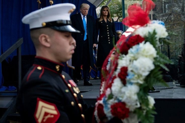 US President Donald Trump, pictured at a wreath laying ceremony at a Veterans Day event  November 11, 2019, in New York; Trump has placed the Islamic State group's new chief in the crosshairs