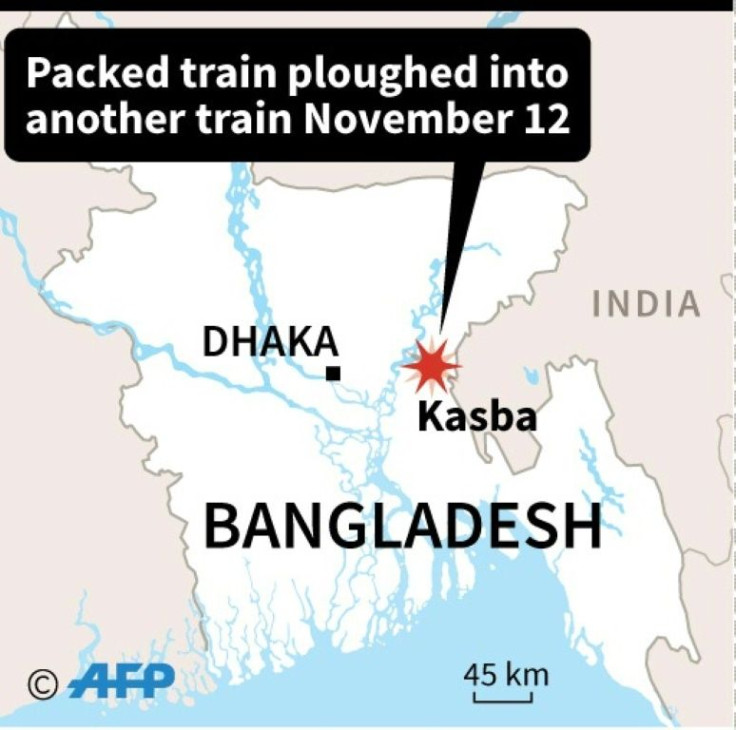 Map of Bangladesh locating the area of a deadly train crash on Tuesday.