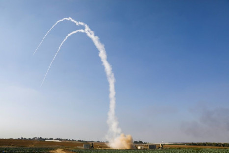 An Israeli missile is launched from the Iron Dome defence missile system, designed to intercept and destroy incoming short-range rockets and artillery shells