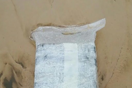 One of the packages thought to contain cocaine at the Plage du Gressier beach in Le Porge, southwestern France, on November 11, 2019.