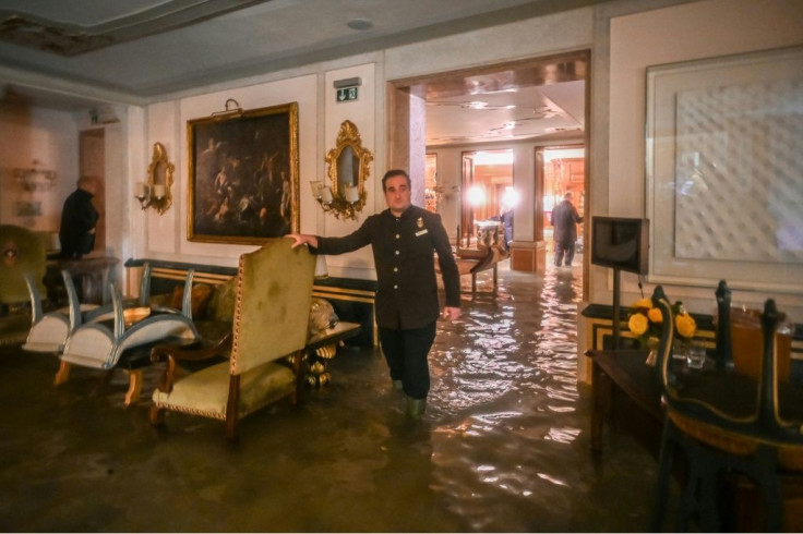 A room in the flooded Gritti Palace in Venice is pictured on November 12