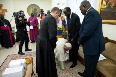 Pope Francis knelt to kiss the pair's feet during a stunning Vatican intervention in April