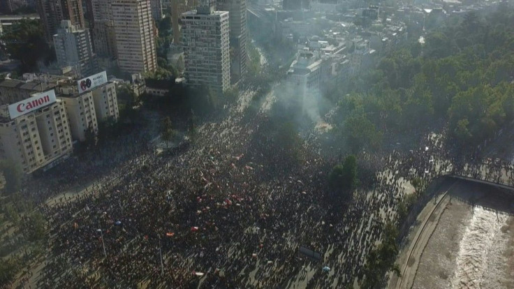 Drone images show thousands of protesters in Santiago