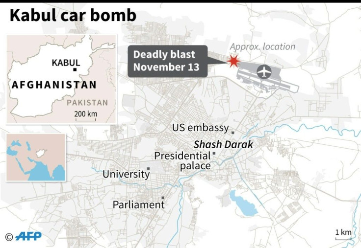 Map of Kabul locating a deadly car bombing November 13